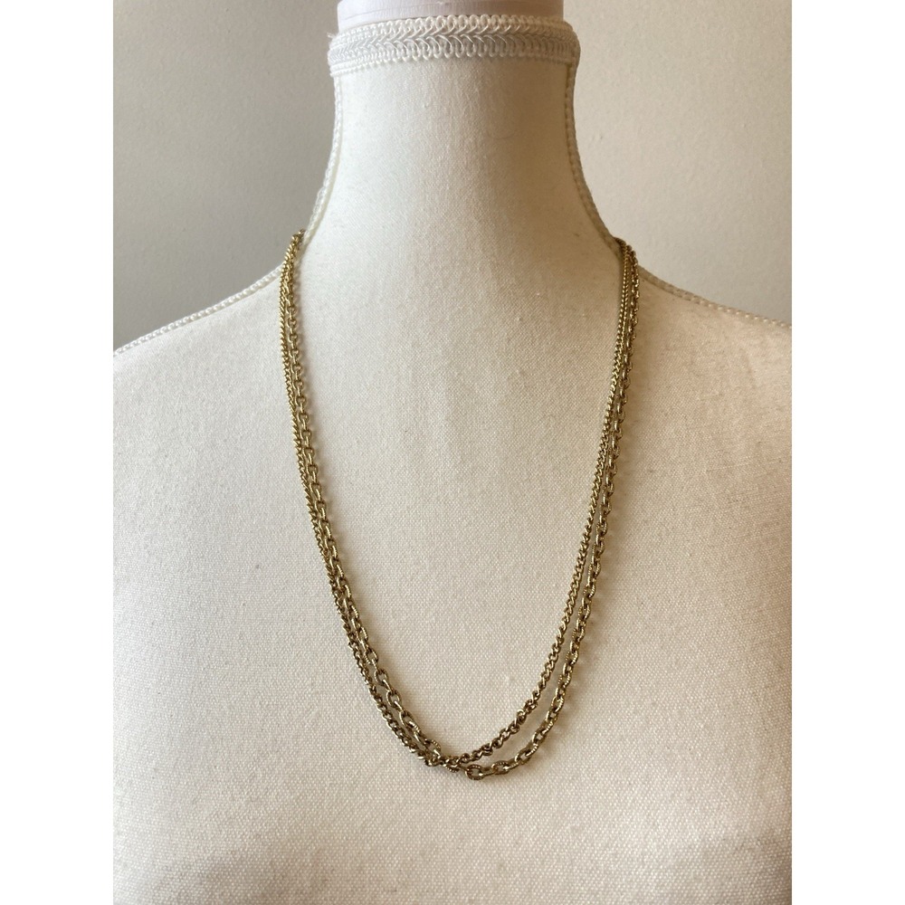 Vintage Gold Tone Double Strand Chain Necklace Layered Textured Link Classic
